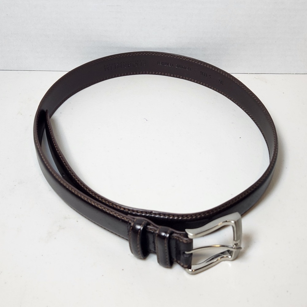 Florsheim 5-1136 Genuine Leather Brown‎ Belt Men's 36 Silver Buckle
